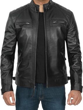 New Cafe Racer Waxed Butter Soft Lamb Skin Motorcycle Leather Jacket Size XXL